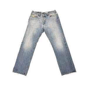 Diesel Jeans Mens 36x30 Blue Wash Bootcut Button Fly Distressed